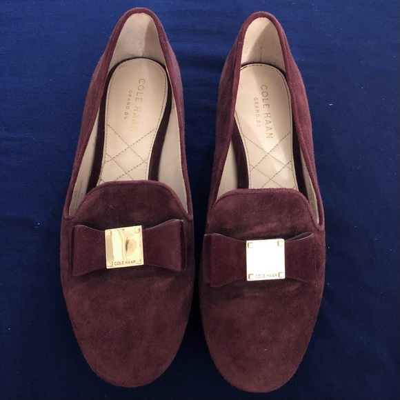 Cole Haan Tali Bow Suede Loafer Cordovan Burgundy Color Gold Hardware Size 5 B - Picture 2 of 11
